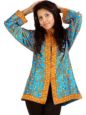 Azure and Golden Jacket with Aari Embroidery by Hand