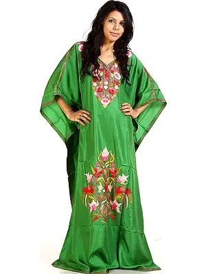 Mint Green Kashmiri Kaftan with Embroidered Flowers
