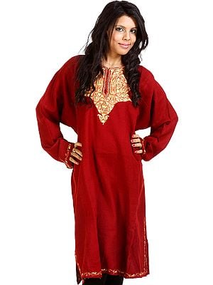 Maroon Kashmiri Phiran with Hand-Embroidery