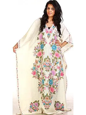 Cream Kaftan with Floral Kashmir Embroidery