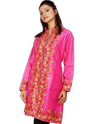 Magenta Kashmiri Jacket with Floral Aari Embroidery