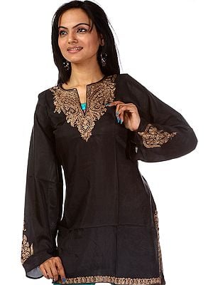 Black Kashmiri Kurti with Embroidery on Neck