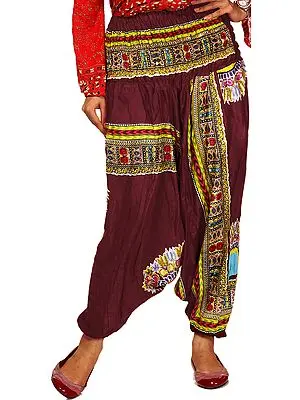 Auburn Harem Trousers with Printed Folk Motifs