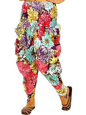 Multi-Color Harem Salwar Trousers with Large Printed Flowers