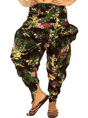Black Salwar Trousers with Printed Flowers