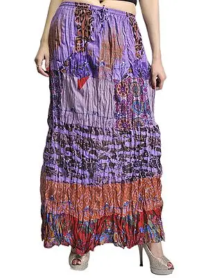 Lavender Crushed Elastic Skirt with Batik Print