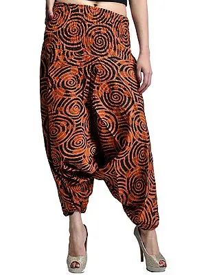 Brown Yoga Trousers with Printed Spirals