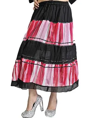 Black and Red Shaded Midi-Skirt with Embroidered Sequins