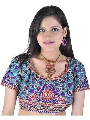Cutwork Bollywood Choli with Metallic Thread Embroidered Flowers