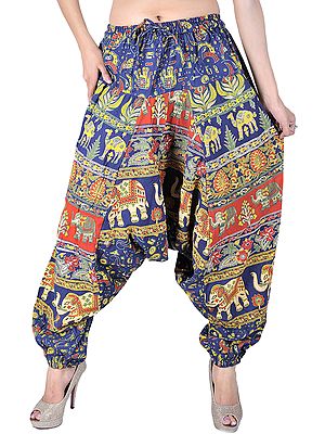 Navy-Blue Sanganeri Printed Harem Pants