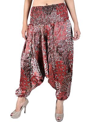 Mars-Red and Green Printed Harem Trousers