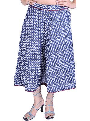 Coronet-Blue Wrap-On Printed Skirt with Piping