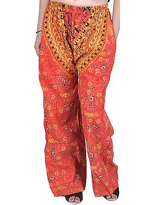 Firecracker-Red Casual Trousers from Pilkhuwa with Printed Elephants