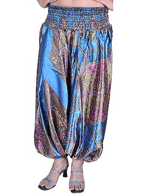 Harem Trousers with Printed Paisleys and Flowers