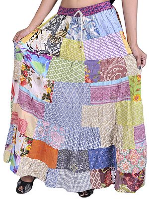Multi-Color Long Printed Patchwork Skirt