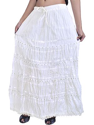Chic-White Long Skirt with Beads and Lace