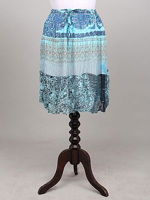 Midi-Skirt with Printed Flowers and Patchwork