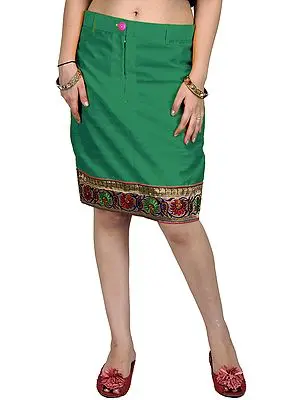 Plain Pencil Skirt with Hand-woven Floral Patch Border