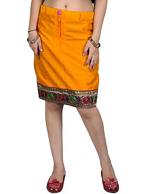 Plain Pencil Skirt with Hand-woven Floral Patch Border