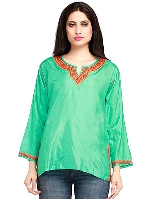 Kurti from Kashmir with Hand-Embroidered Paisleys on Neck