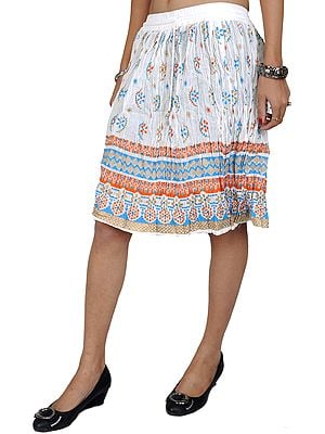 Midi-Skirt with Printed Flowers and Golden Painted Border