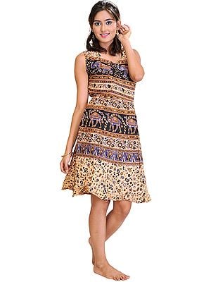 Sanganeri Summer Dress with Printed Camels and Elephants