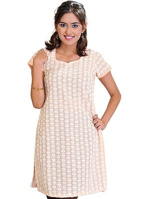 Long Kurti with Chikan Embroidered Flowers All-Over