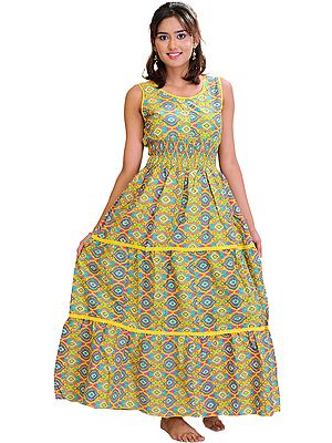 Mimosa-Yellow Barbie Maxi-Dress with Persian Print