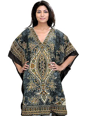 Printed Short Boho Kaftan with Dori at Waist