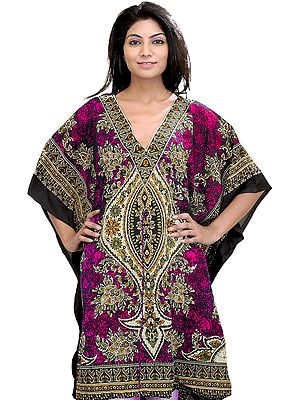 Printed Short Boho Kaftan with Dori at Waist