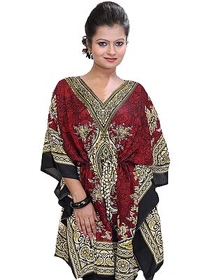 Printed Short Boho Kaftan with Dori at Waist