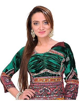 Verdant-Green Backless Choli From Kutch with Rabari Embroidery