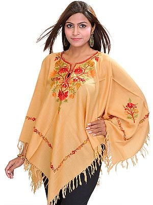 Poncho from Kashmir with Aari Hand-Embroidery on Neck