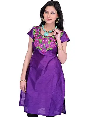 Prism-Violet Kurti with Roses Embroidered Patch and Crystals