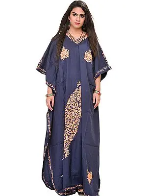 Blue-Indigo Kashmiri Kaftan with Aari Embroidered Paisleys