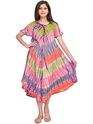 Multicolor Batik Printed Dress with Dori on Neck