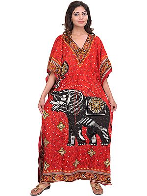 Kaftan with Printed Elephant and Dori at Waist