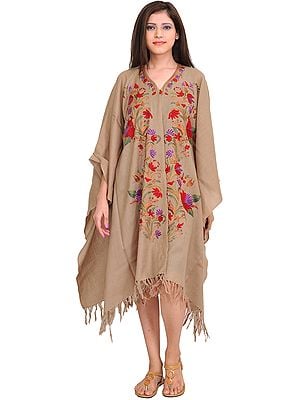 Goat-Gray Kashmir Cape with Aari Embroidered Flowers by Hand