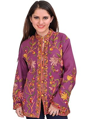 Argyle-Purple Jacket from Kashmir with Aari-Embroidery by Hand