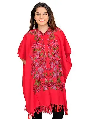 Geranium Cape from Kashmir with Floral Aari-Embroidery by Hand