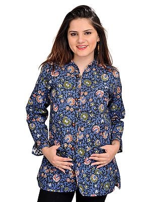 Allure-Blue Floral Printed Reversible Jacket from Pilkhuwa with Straight Stitch