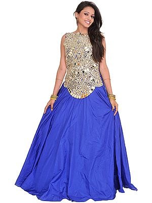 Silver and Blue Nargis Sheesha Gown with Solid Ghagra