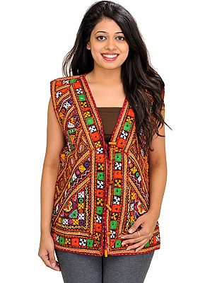 Multicolor Embroidered Waistcoat from Kutch with Mirrors