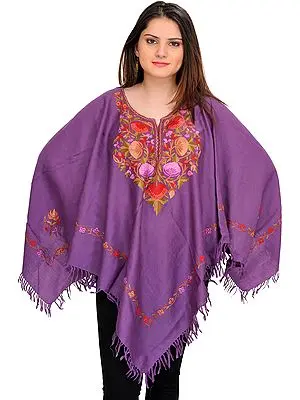 Patrician-Purple Poncho from Kashmir with Aari-Embroidery by Hand