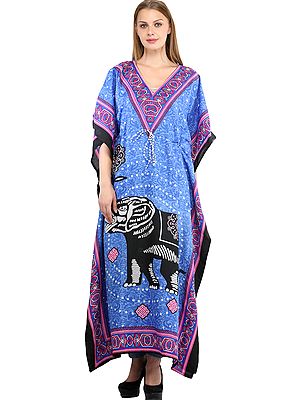 Kaftan with Printed Elephant and Dori at Waist