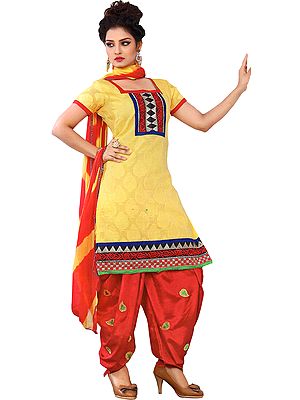 Super-Lemon Butterfly Salwar Kameez with Patch on Neck and Border
