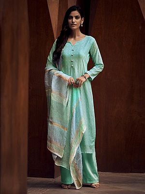 Cotton Salwar Kameez With Bundi Motif Floral Weave On The Body And Straight Style Pant
