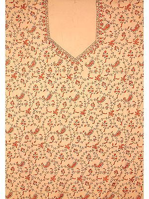 Tan Two-Piece Suit with All-Over Kashmiri Hand-Embroidery