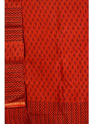 Tandoori-Spice Chanderi Salwar Kameez Fabric with Printed Paisleys and Golden Border