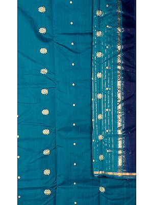 Teal Chanderi Suit with Large Golden Bootis